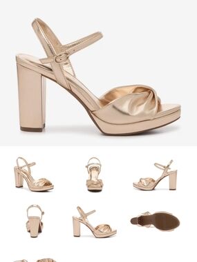 Anne Klein Metallic Rose Gold Knotted Block Heel Sandals
